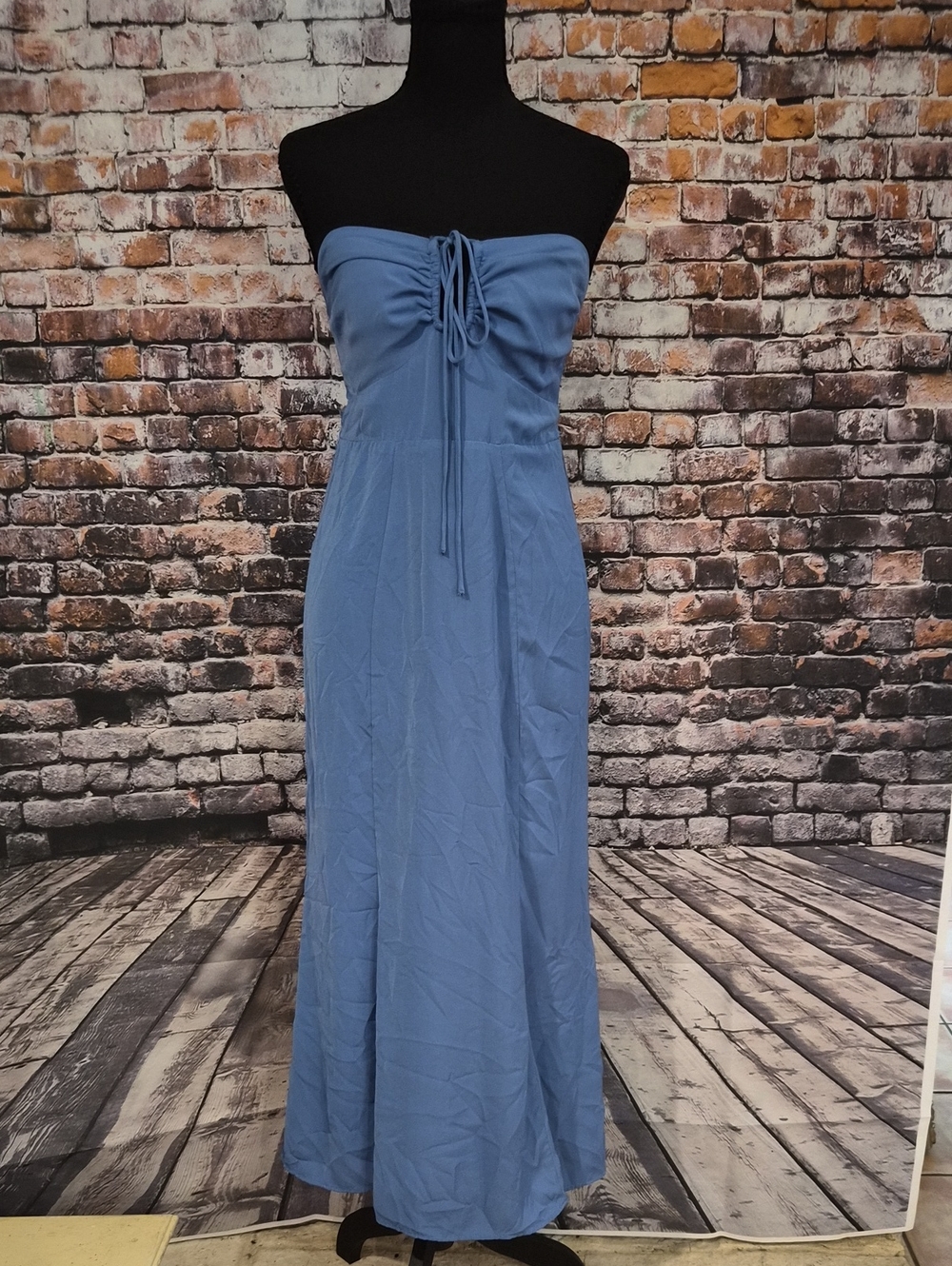 Abercrombie & Fitch Strapless Dusty Blue Tie-Front Maxi Dress